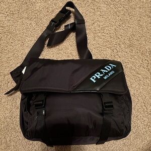 Prada Black and Blue Messenger Bag